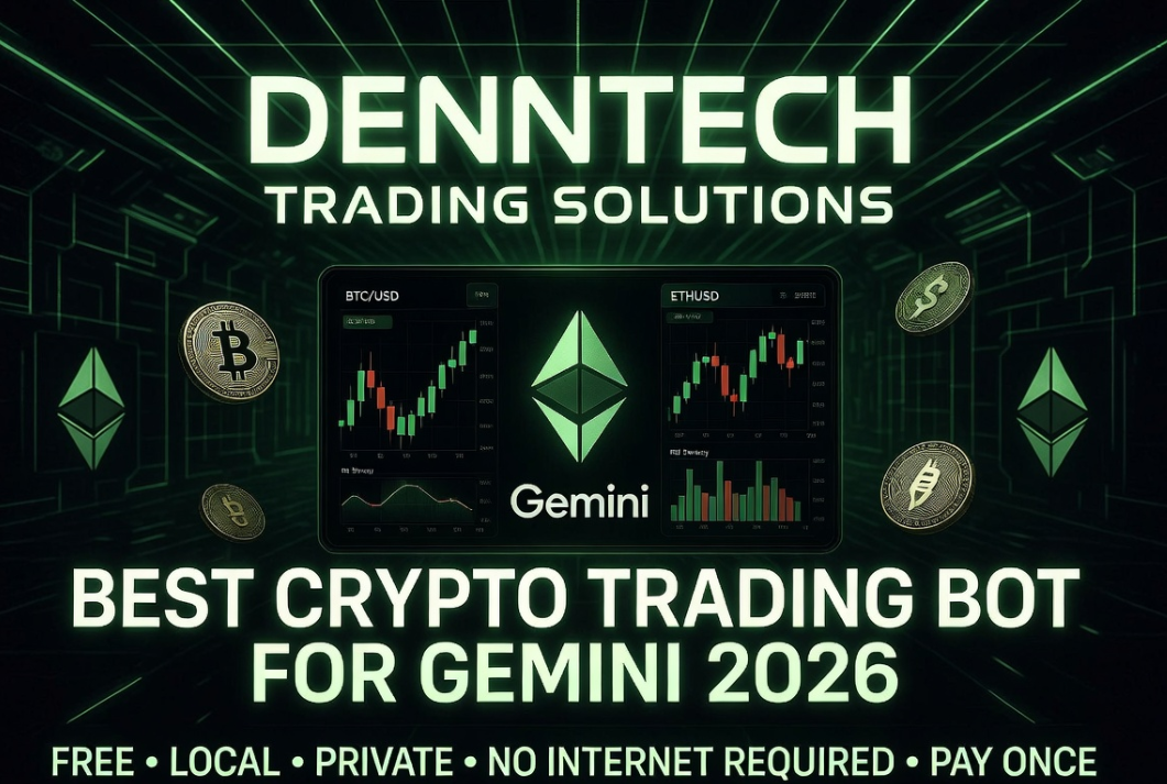 DennTech crypto trading bot connected to Gemini exchange with live strategy controls