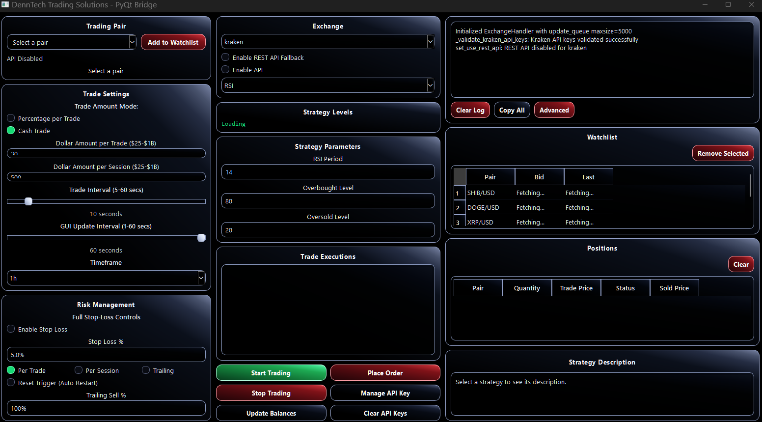 DennTech desktop crypto trading bot versions and lifetime license pricing for Kraken, Binance.US and Gemini