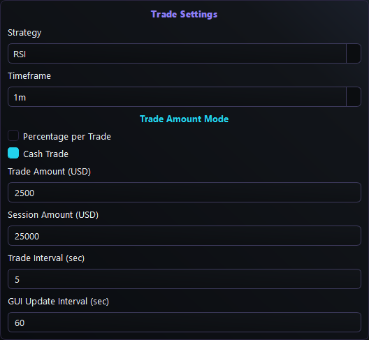 Trade settings — Elite Stream Desk