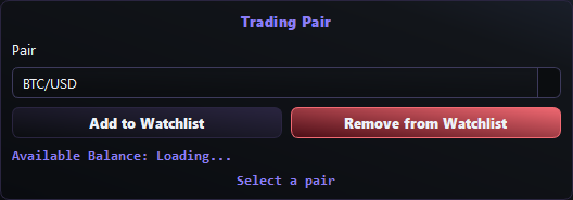 Trading pair panel — Elite Stream Desk